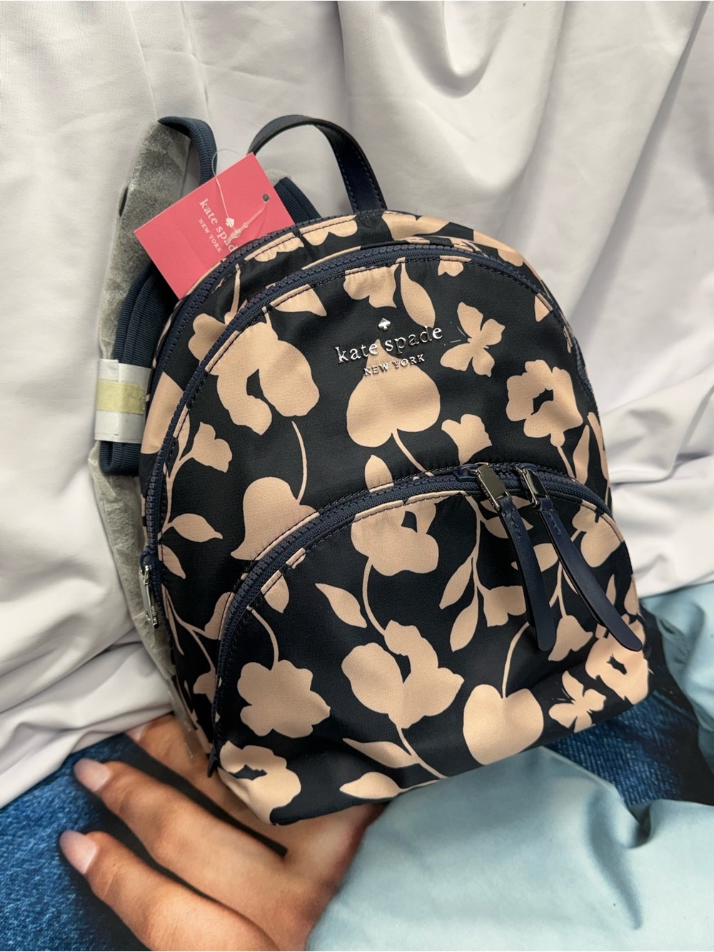 (new+tag) Kate Spade Medium Backpsck Navy and Floral Light Pink Size 11.5 x 9